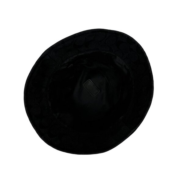 Vintage Coach Black CC Logo Jacquard Designer Bucket Hat W/Faux Leather Trim Y2K - Picture 6 of 10